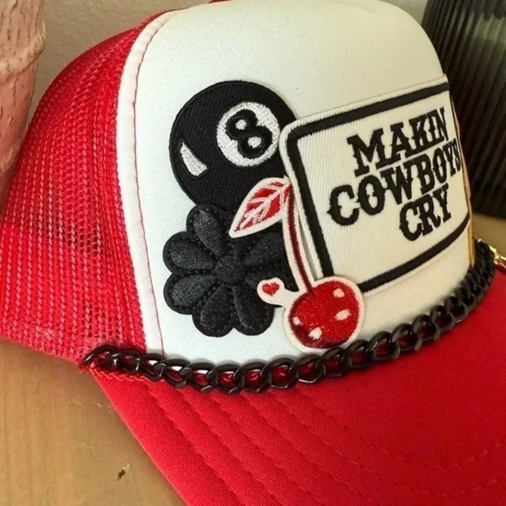 Otto Makin Cowboys Cry Custom Trucker Hat Men OSFM Red White Patch Snapback - Picture 2 of 4